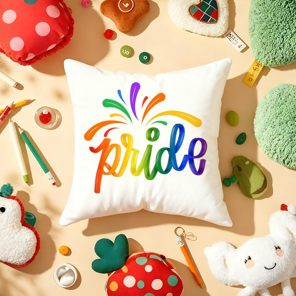 Pride Month Heart Cushion Cover Plush Fabric Soft Double-Sided Printed Sofa Warm Winter Home Child Gift Pillow Case