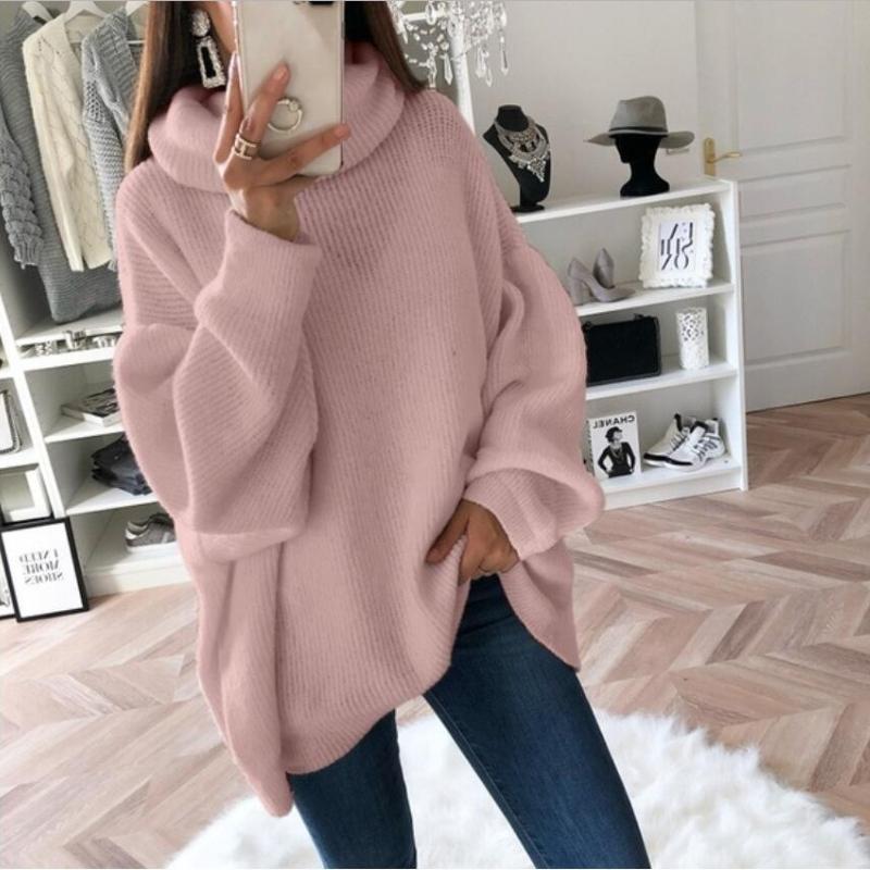 Pullover Sweater for Plus-Size Women, Featuring a High Neck, Solid Color, Long Sleeves, And Ribbed Drop Shoulders