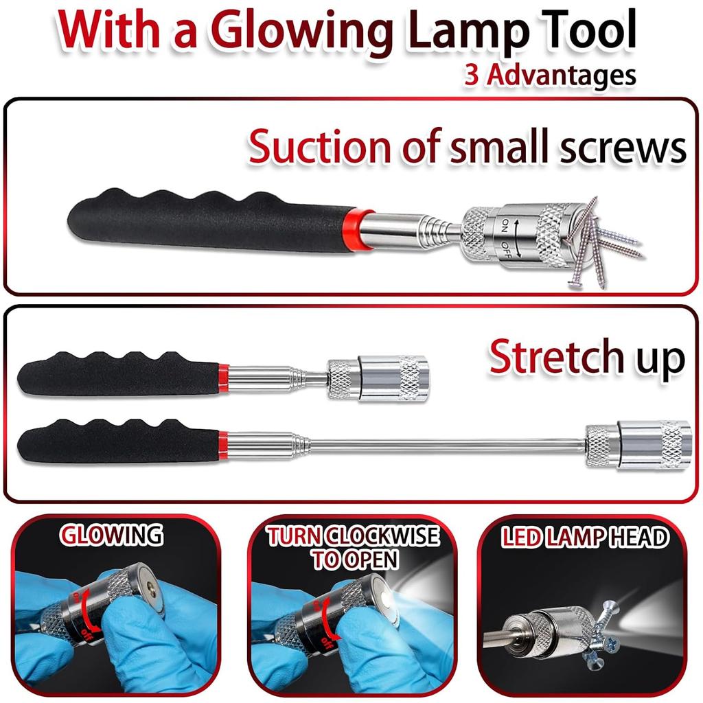 11Pcs Precision Picker And Hook Kit With Scraper And Magnetic Telescopic Toolbox