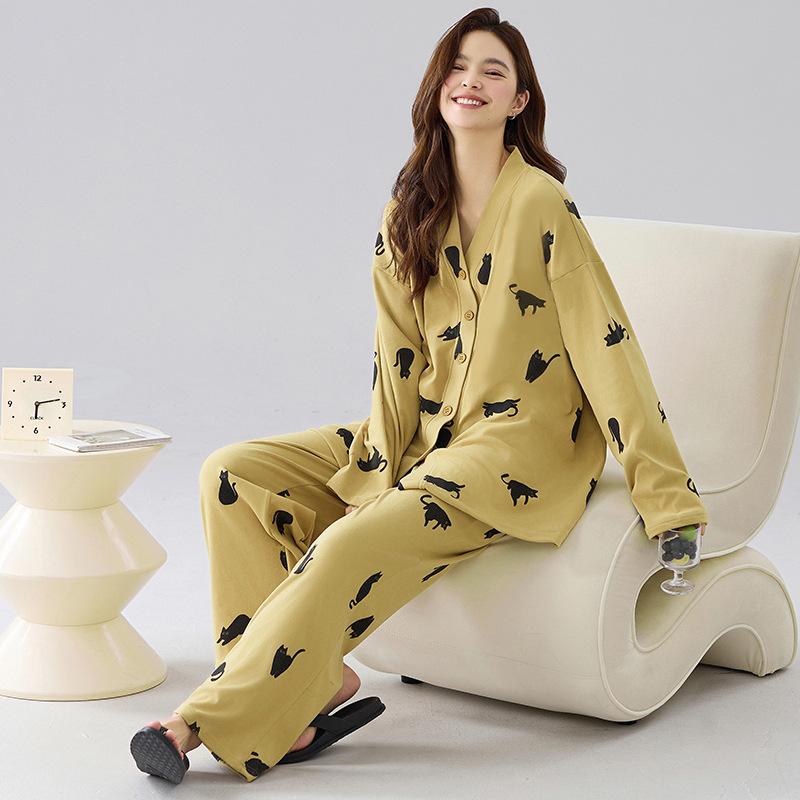 Set Pijama Damă 2024: Haine de casă cu mânecă lungă pentru primăvară, toamnă și iarnă. Perfect pentru Transmisiuni Live ale Micro-Afacerilor.