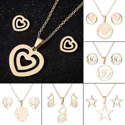 Valentine's Day Geometric Star Pendant Necklace & Earrings Set