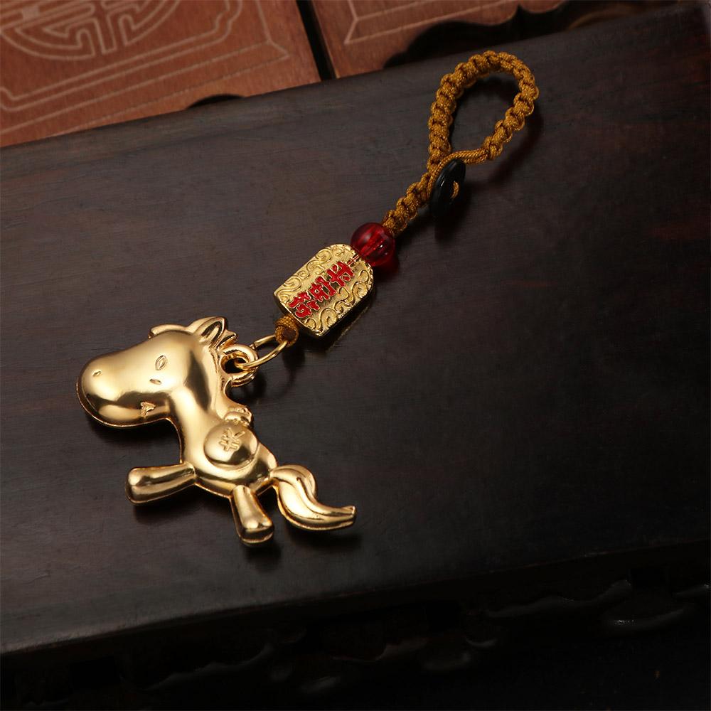 Vintage Chinese Zodiac Key Ring Feng Shui Weaving Key Chains Lucky Horse Bag Pendant New Year