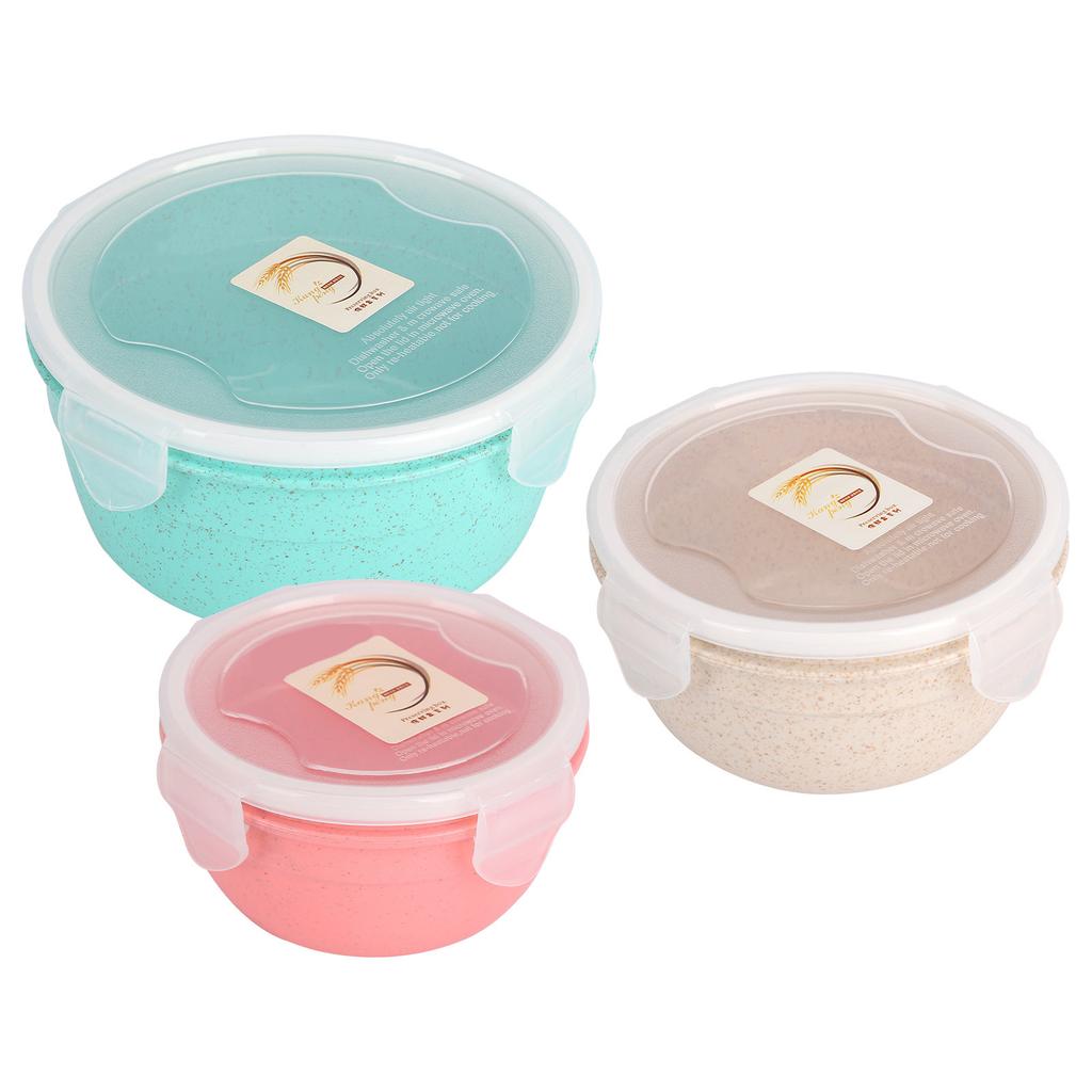 3Pcs Set Food Preservation Box with Lid Round Student Lunch Box for School Home Outdoor