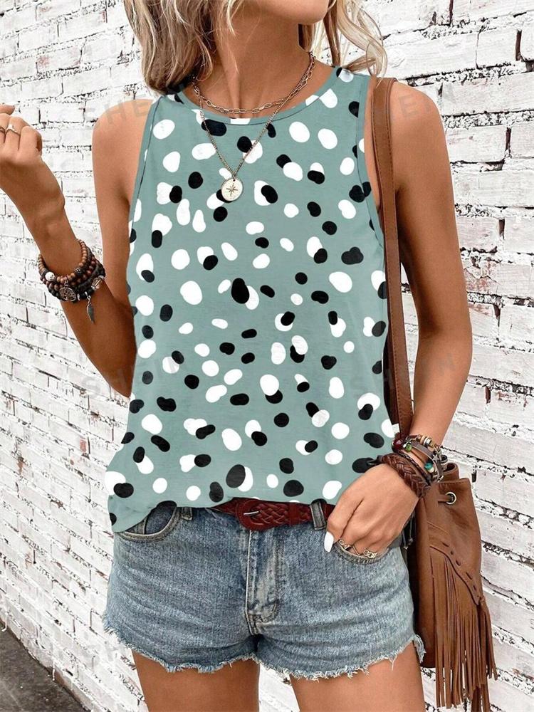 Outdoor Street Fashion Women's Sleeveless T-shirt Summer Casual Daily Crew Neck Tank Top Leopard Print Women's Elegant Tank Top