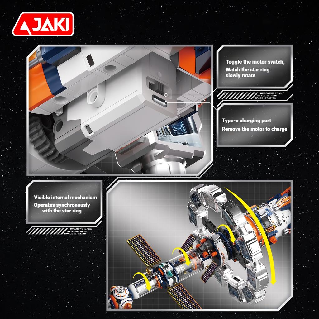 CK028 Aerospace Series Electric Rotating Dawn Star Ring Space Station Building Blocks Set Model Assembly Toy Boy's Birthday Gift