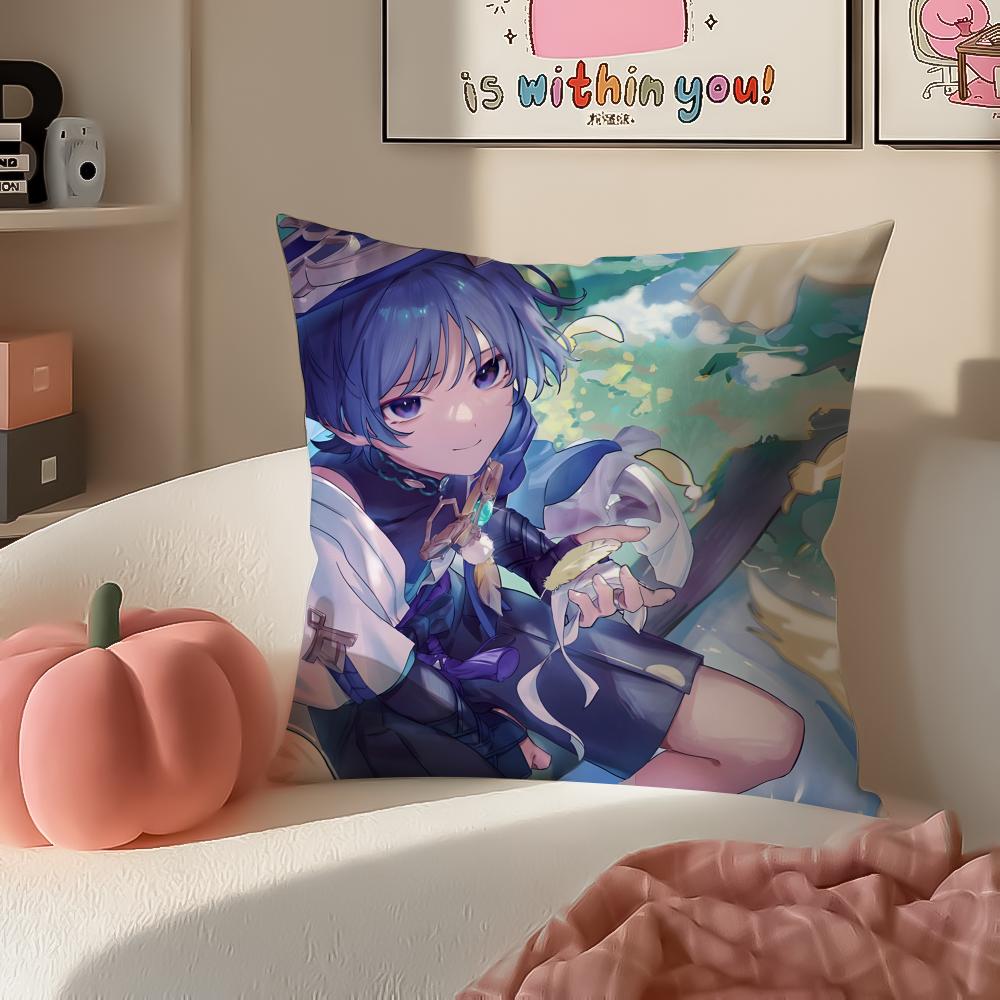 Game Genshin Wanderer Scaramouche Cushion Cover Pillowcase Short Plush Invisible zipper Room Sofa Cushion Cover