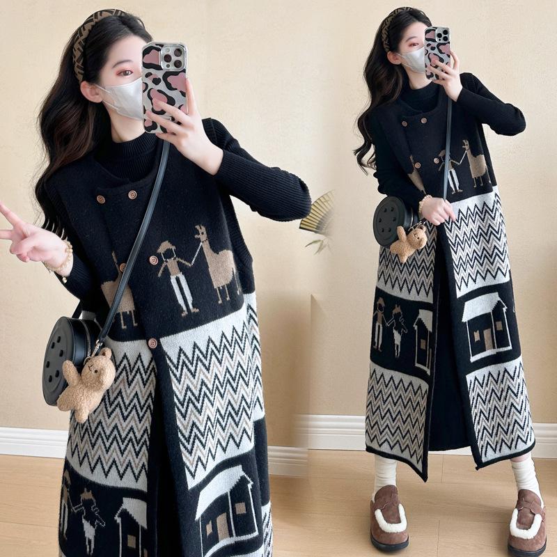 Autumn/Winter 2025 Korean Maternity Knit Dress Set