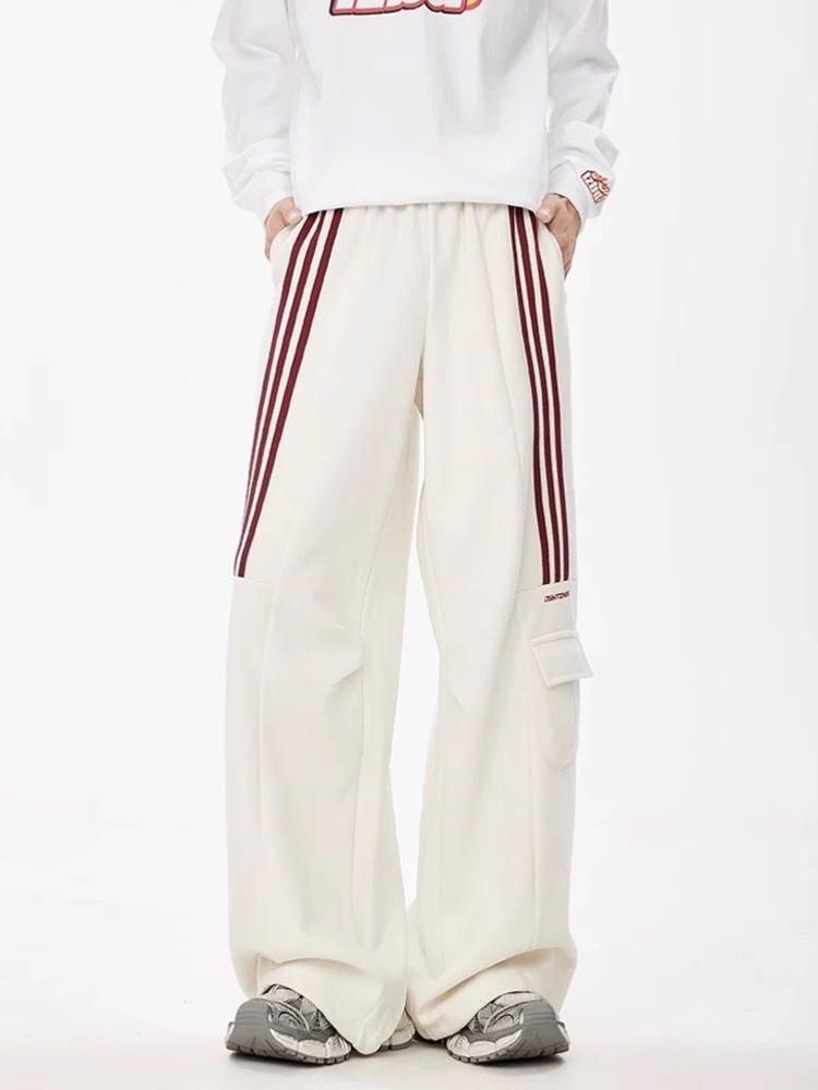 

Американский стиль Y2k длинные спортивные штаны женские модные свободные многокарманные широкие комбинезоны осень-зима повседневные брюки 3XL слоновая кость