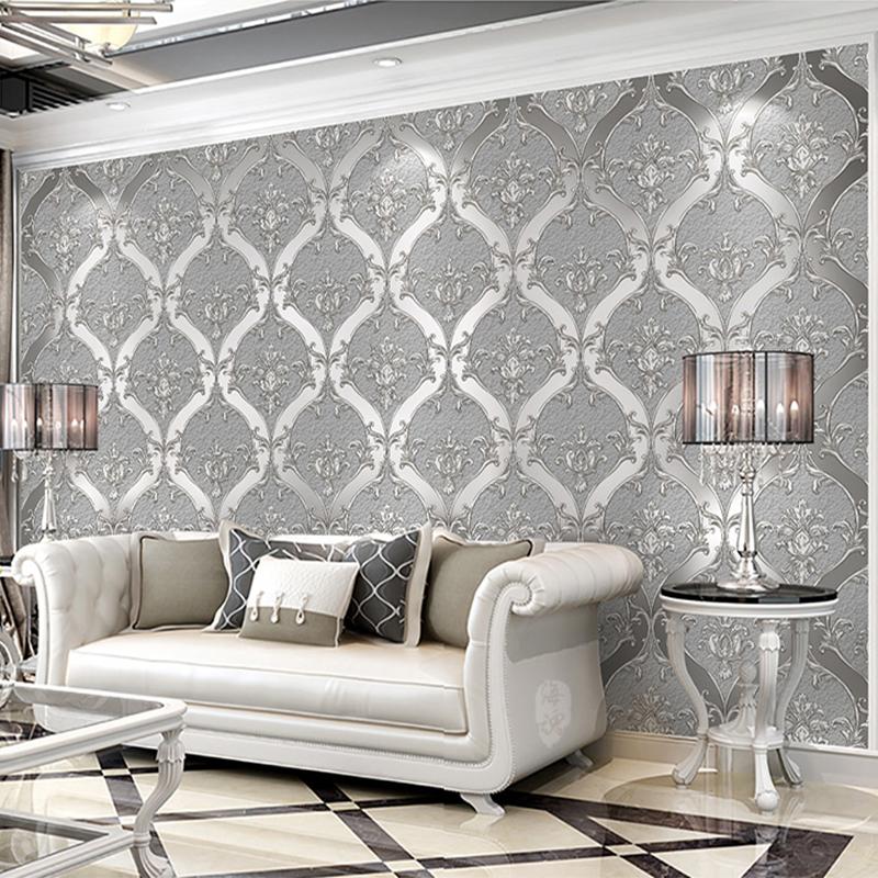 Europäischer Stil Damaskus Tapete Wohnzimmer TV Sofa Schlafzimmer 3D Relief Vlies Nachttisch Wandpapier Luxus Heimdekor 3D Tapeten