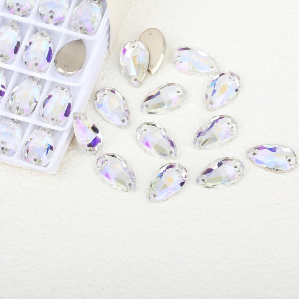 K9 Měkké Sklo Slza Dvouotvorové Drahokamy Vrtané pro DIY - Nepravidelné Barevné AB Diamanty