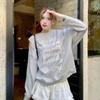 Autumn and Winter New Style Korean Design Bow Hollow Off-shoulder Letter Print Long-sleeved Off-shoulder Sweatshirt for Women