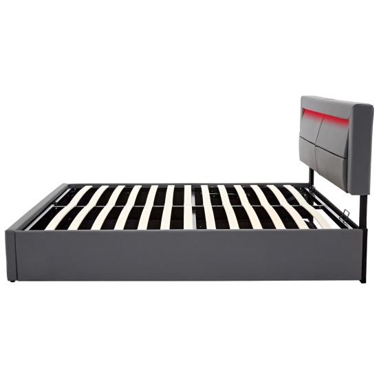 Gepolstertes Bett Großer Stauraum LED-Beleuchtung Stabiler Rahmen Robuste Doppelkonstruktion mit USB-Anschlüssen Modernes Holzlattenrost Funktional