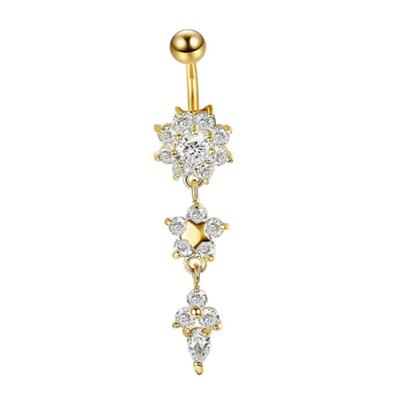 Langer Hängender Bauchnabelpiercing Ring Chirurgenstahl Körperschmuck Klar Gold AVE