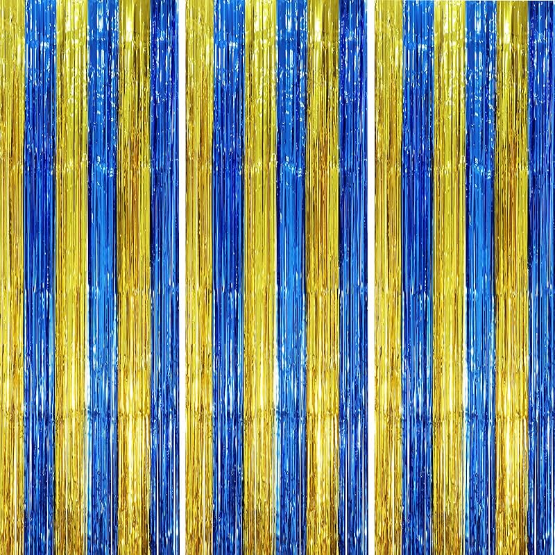 3 Pack 3.3x8.2 Feet Gold Foil Fringe Backdrop Curtains, Tinsel Streamers, Fringe Backdrop for 2025 New Years Eve, Graduation, Birthday, Baby Shower,