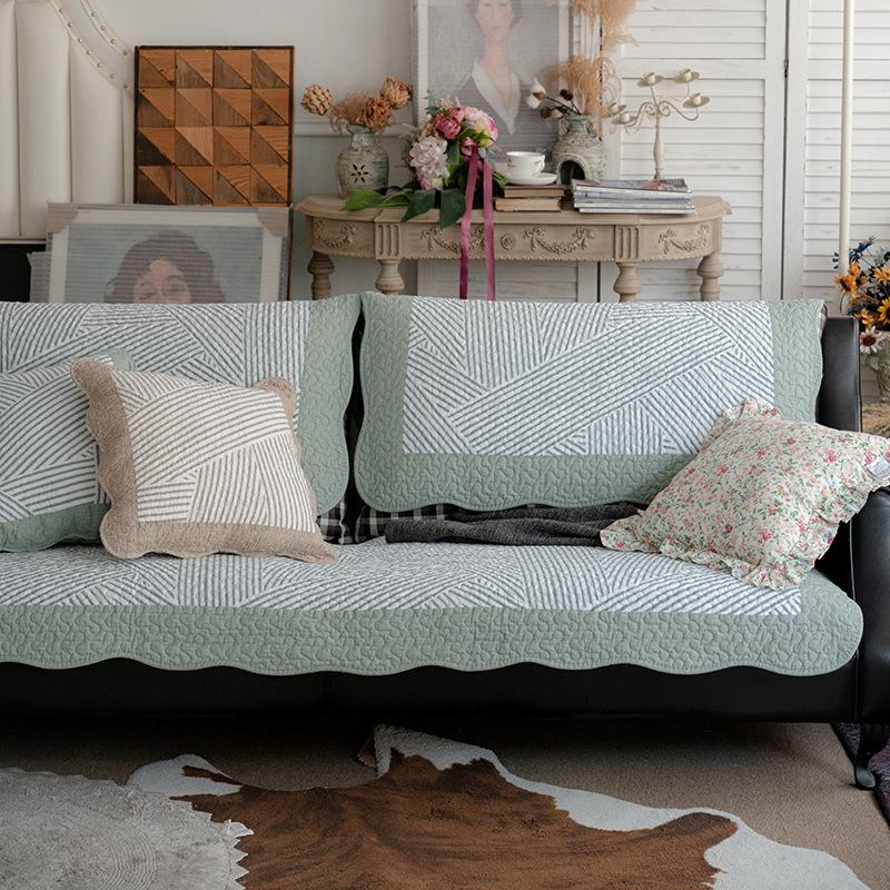 

Полосатая хлопковая подушка для дивана, противоскользящая подушка из зеленой ткани, простое и модное кожаное диванное полотенце, подходящее для всех сезонов 70*70cm зелёный