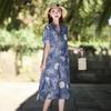 High-end Improved Cotton and Linen Dress Women's 2025 New Summer Foreign Style Short-sleeved Printed Medium and Long Dress