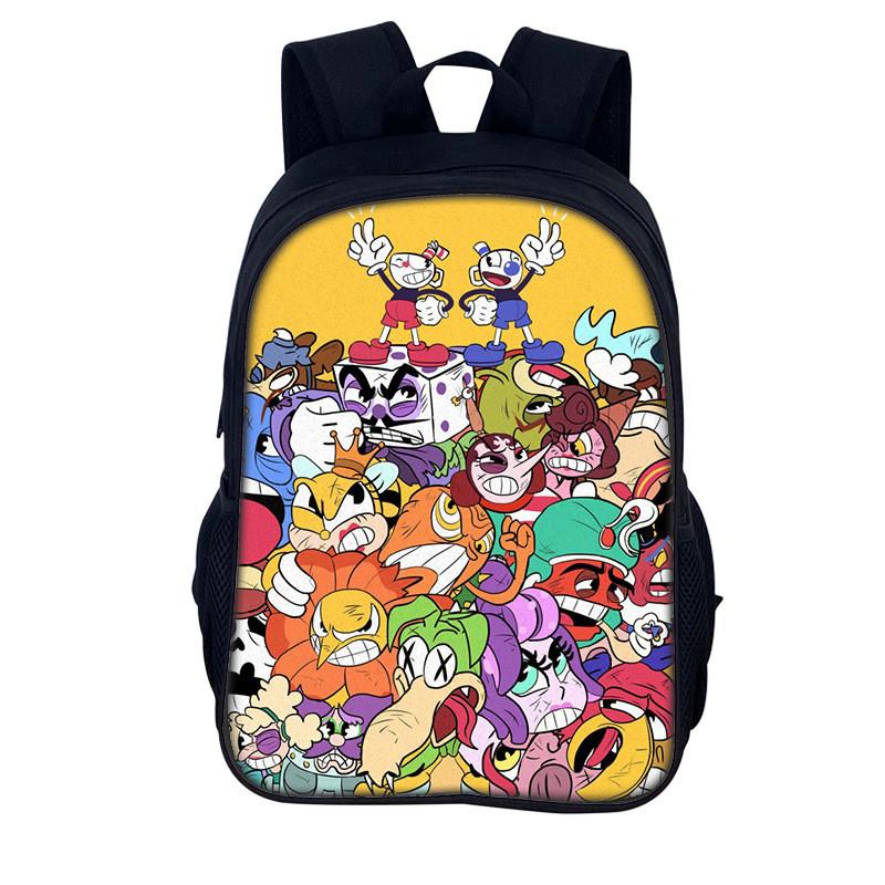 Cuphead Cartoon Backpack For Kids With Nylon Material And Spacious Design For School And Travel