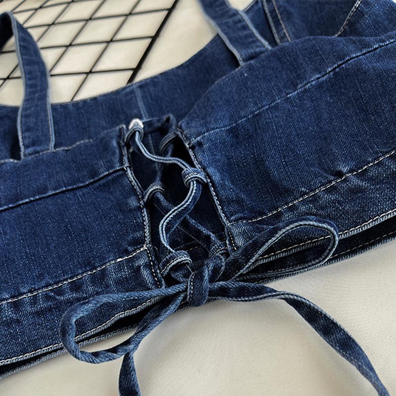 Trendiges Jeans-Crop-Top mit Kreuzträgern - Sexy Sommer-Mode für Damen