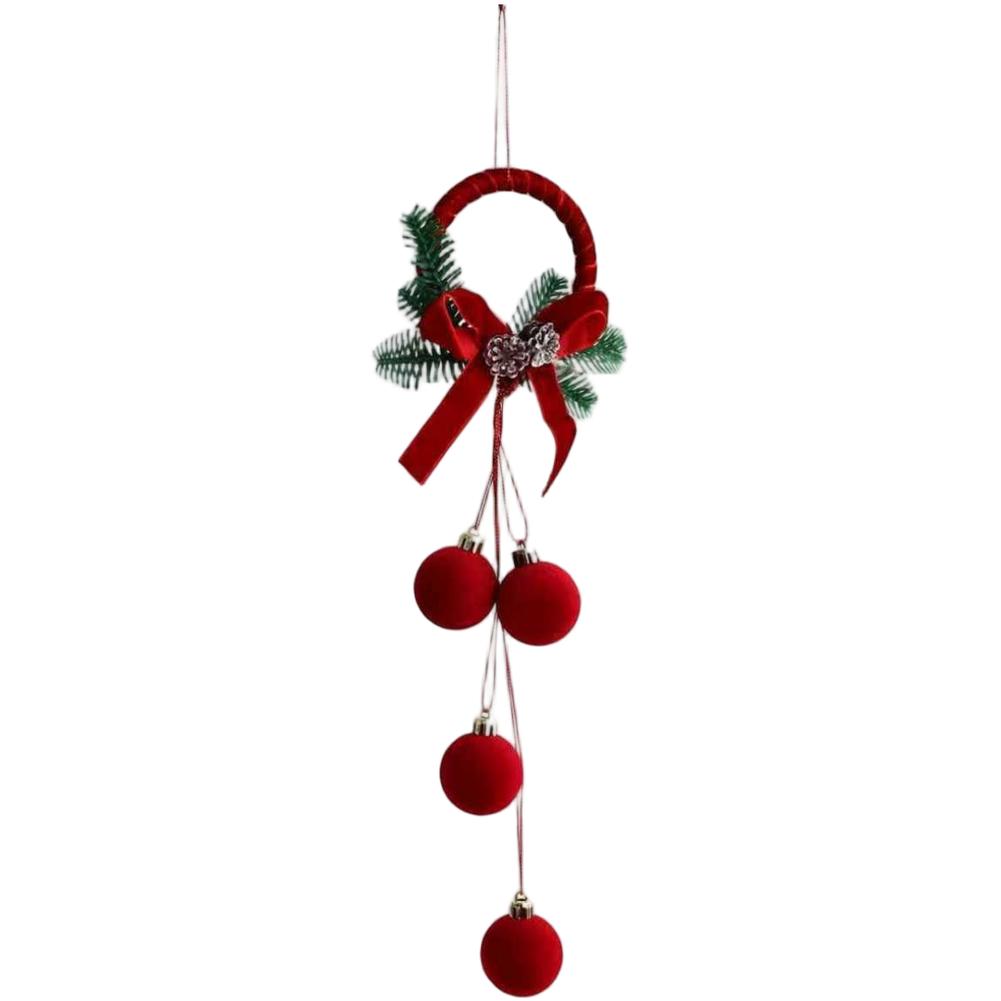 Christmas Flocked Bell Ornaments Set Nordic Style Cloth Hanging Decoration For Tree Or Window, Red Display Flocked Bell Decor