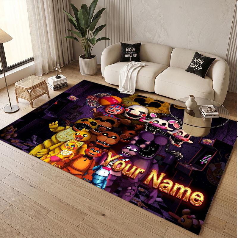 Custom Name Text Crystal Velvet Rug,Five Nights at Freddy’s Soft Plush Decorative Non Slip Floor Carpet
