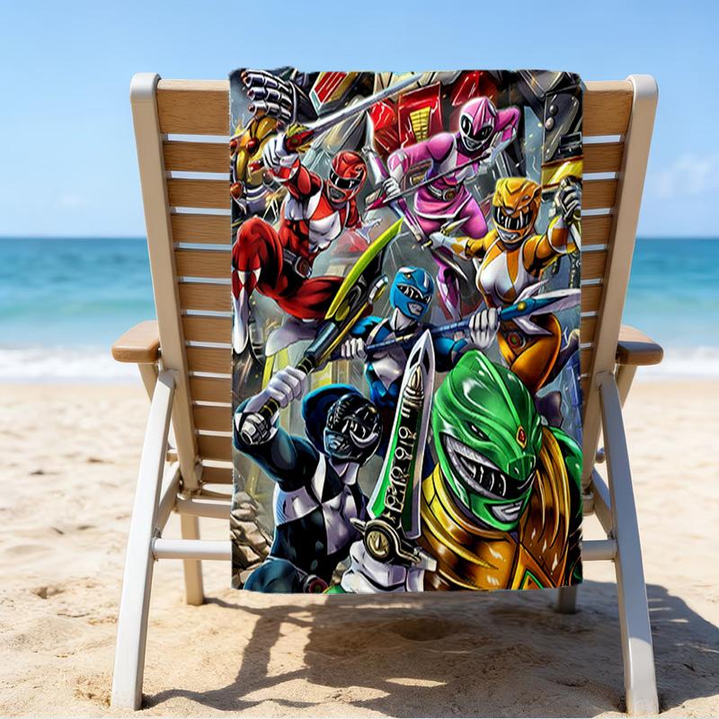 1pc Mighty Morphin Power Rangers1 Beach Towel, Beach and Seaside Swimming Pool Equipment, Fashion Pattern, Rectangular, Travel Essentials
