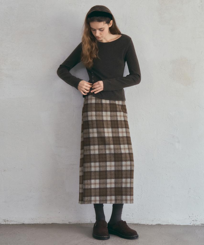 Aueonoseuteljia Wool Pencil Check Skirt_Beige(O25-Sk16)