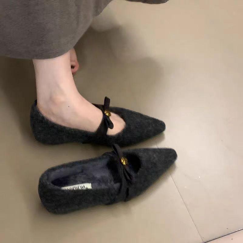 Inner height increase French retro woolen Mary Jane single shoes women's autumn and winter new plush warm woolen shoes