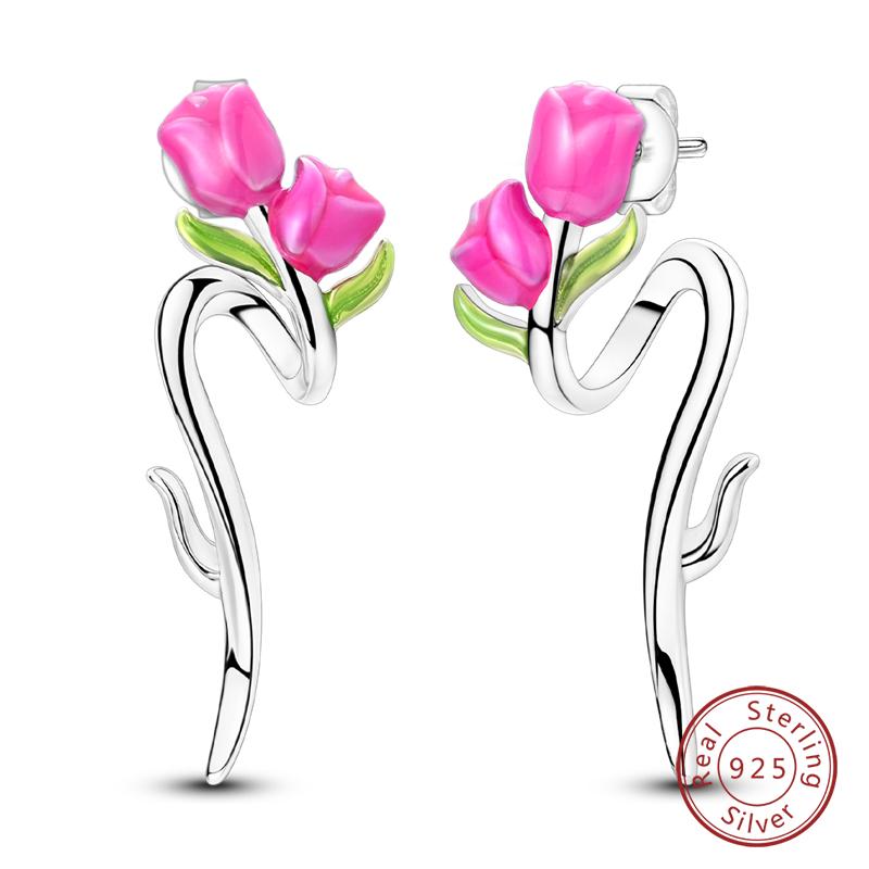 New 925 Silver Hoop Earrings Bow Strawberry Cherry Cream Sunflower Hoop Earrings For Women Fashion Party Jewelry Gift