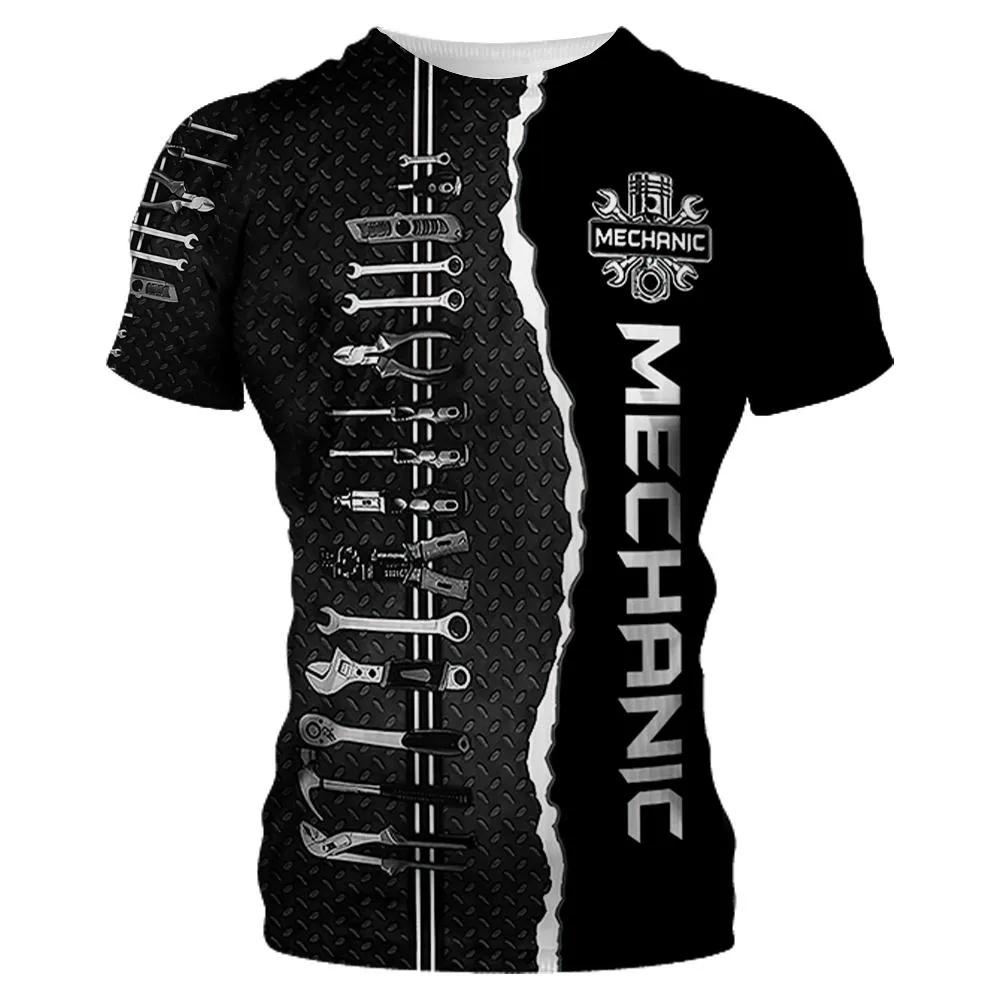 Mechanical Tools 3D Printing MenSport Quick-Dry Breatha T-Shirt Street Casual Wear Harajuku Retro Parent-child Short Sleeve Top