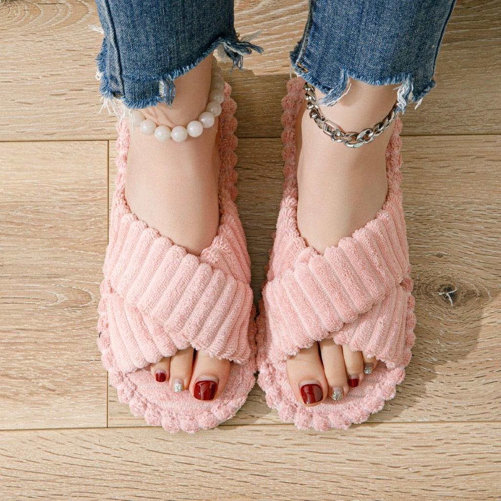 Pluizige Kruis Katoenen Pantoffels voor Dames Binnenshuis Schoenen