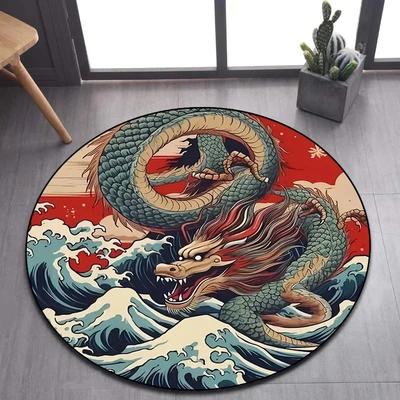 Cartoon 3D Dragon Round Area Rug – Non-Slip Floor Mat for Living Room or Bedroom – Game Room Decor, Kids Play Carpet