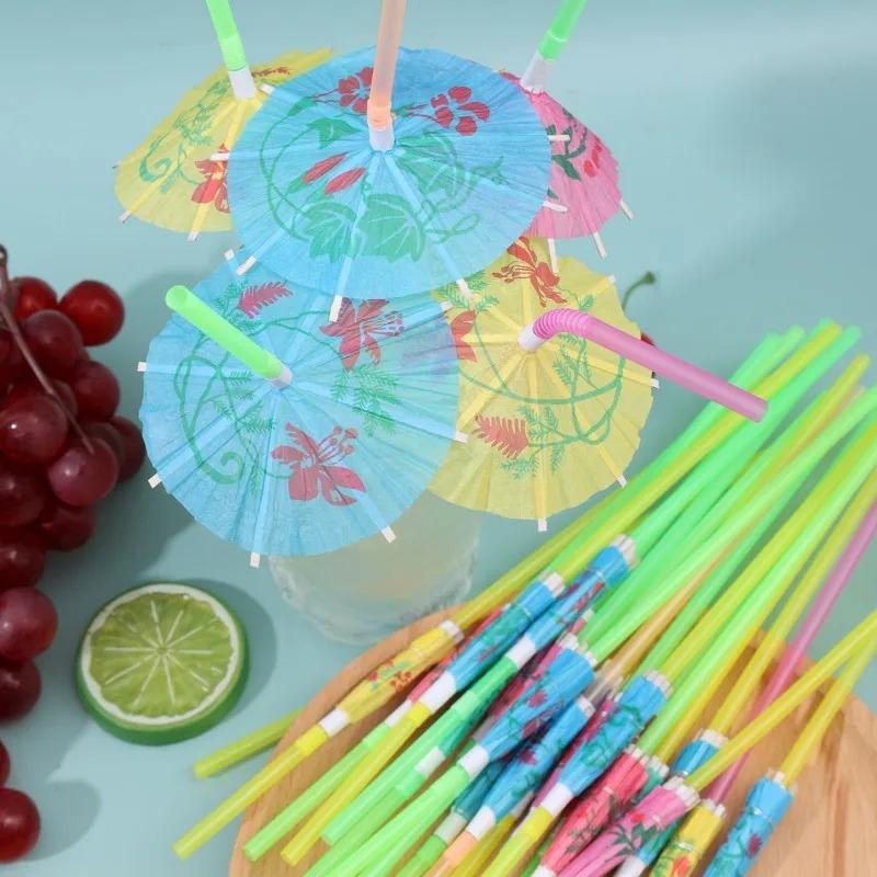 Wholesale Disposable Umbrella Straws Hawaiian Juice Cocktail Drinking Straw Wedding Birthday Party Color Tropical Decor Supplies