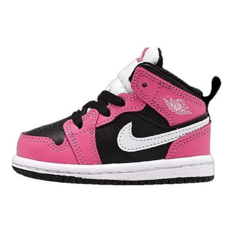 Air Jordan 1 Mid mid-top basketball shoes pink/black toddler synthetic leather 644507-002 25