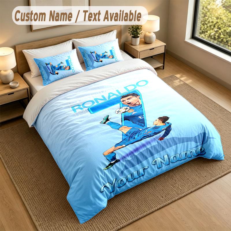 Bedding Set 1 Duvet Cover 2 Pillowcases Cristiano Ronaldo Print Soft Bed Linen Bedroom Decor