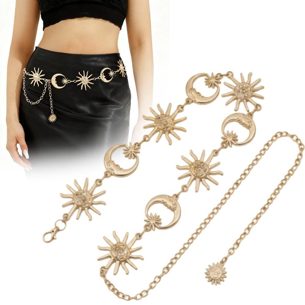 Golden Silvery Sunflower Waist Chain Vintage Metal Waist Chain Women's Waist Clothing Accessories
