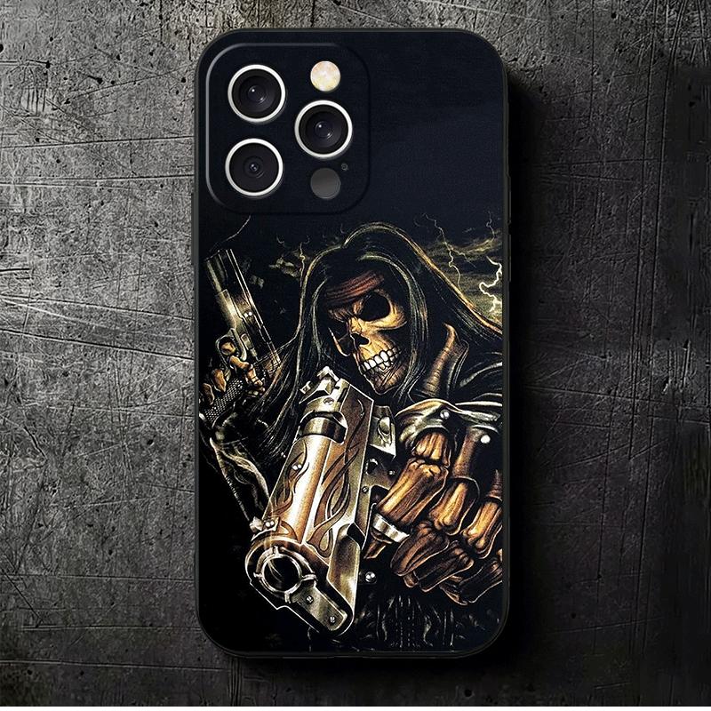 

Reaper Skull Skeleton Gun Soft Phone Case for iPhone 16 16E 17 Air 15 Pro Max 14 Plus 13 Mini 11 12 7 Black Cover Back Shell iPhone 13 Mini