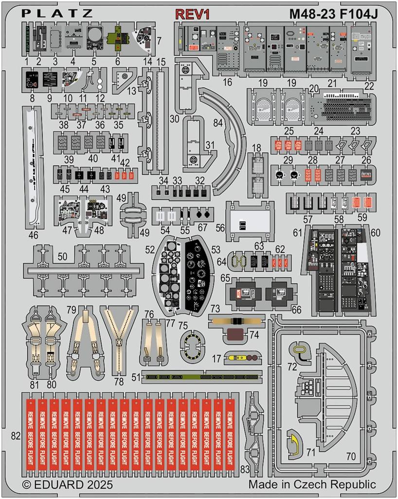 PLATZ 1/48 Scale Photo-Etched Parts for the JASDF F-104J Starfighter "Eiko" Plastic Model Kit, M48-23 (Airplane)