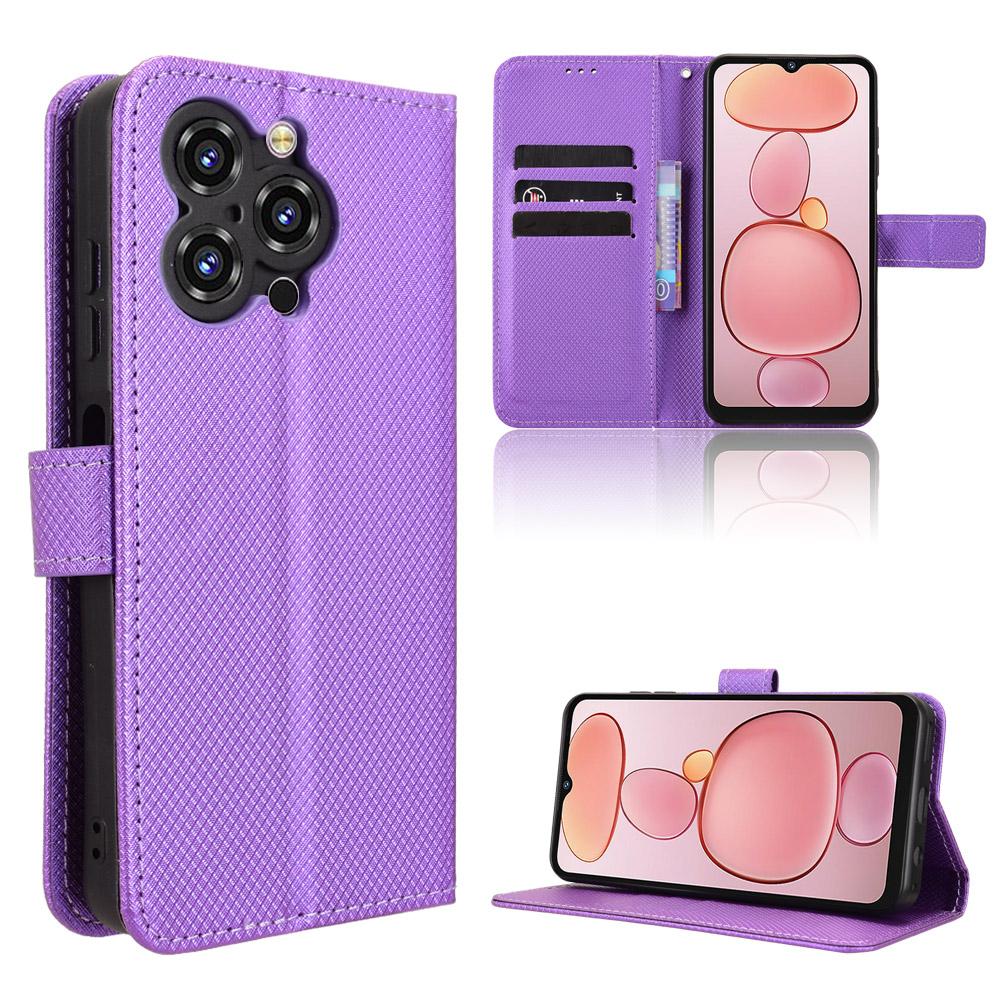 For Oukitel C3 Leather Wallet Case with Strap Diamond Texture Phone Cover