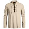 Men's Casual Hippie Style Drawstring Collar Long Sleeve Shirt Cotton Linen Blend Lightweight Comfortable Top for Everyday Wear