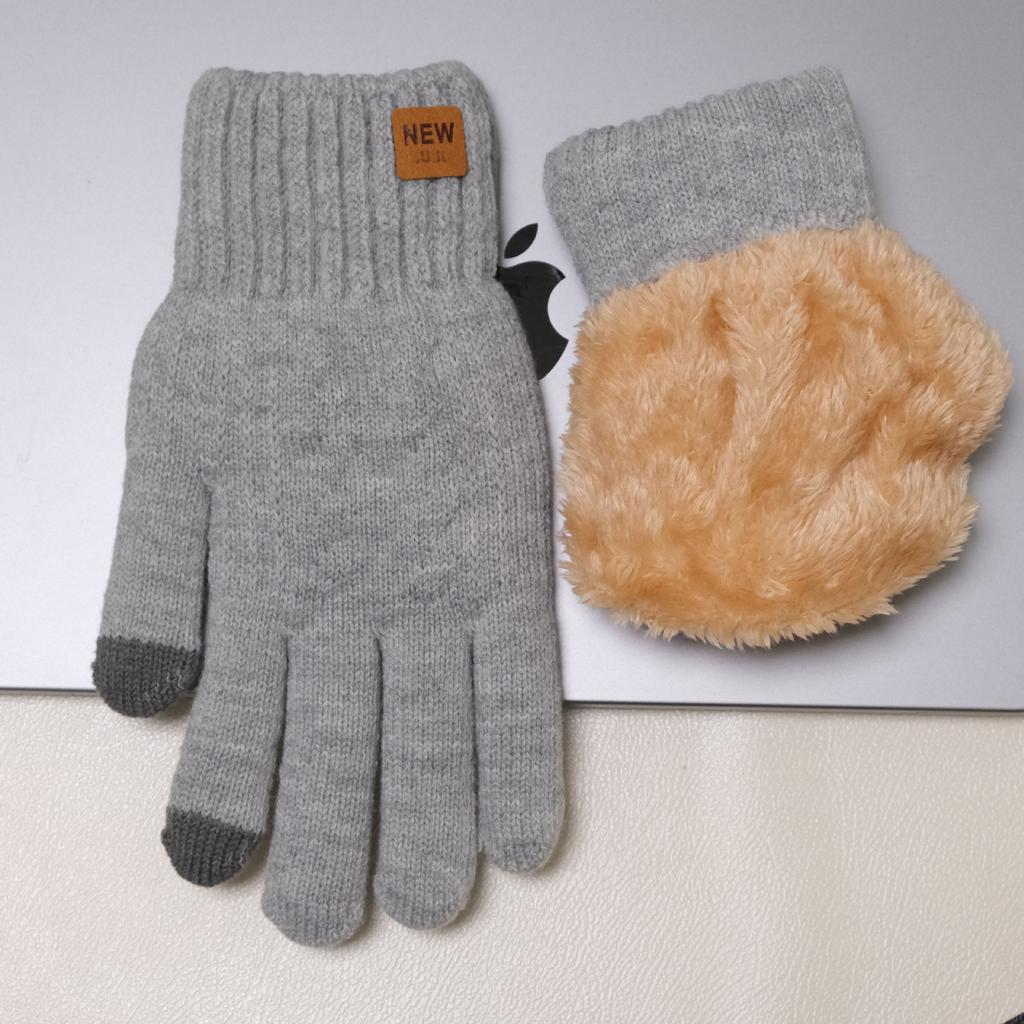 Gants pour le Cyclisme Velours Double Couche et Épais Écran Tactile Coupe-Vent Chaud pour Hommes Femmes Couleur Unie Tricotés Tendance Gants Coréens