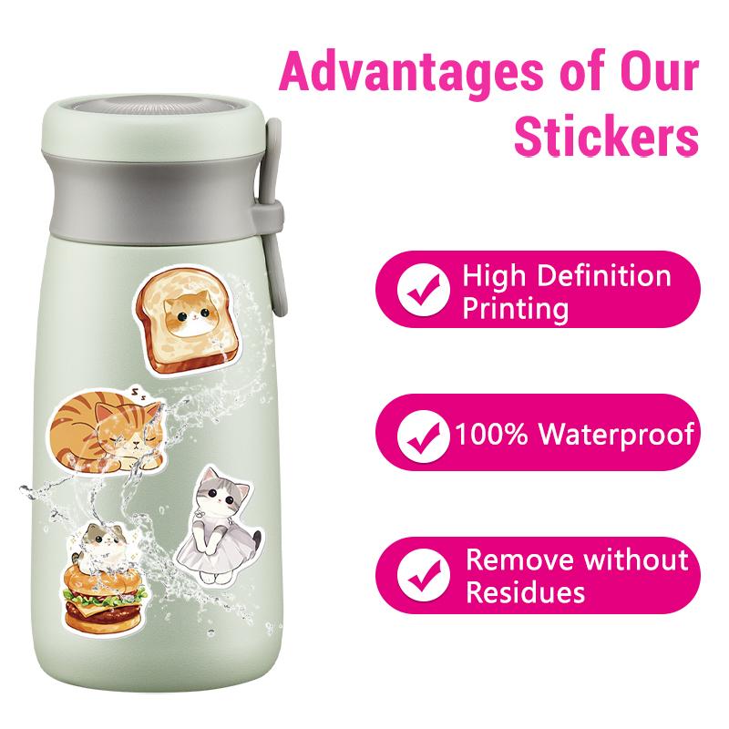 50PCS Cute Cat Stickers Cartoon Cat Sticker Kawaii Animal Vinyl Waterproof Decal for Water Bottle Laptop Phone Case Scrapbooking