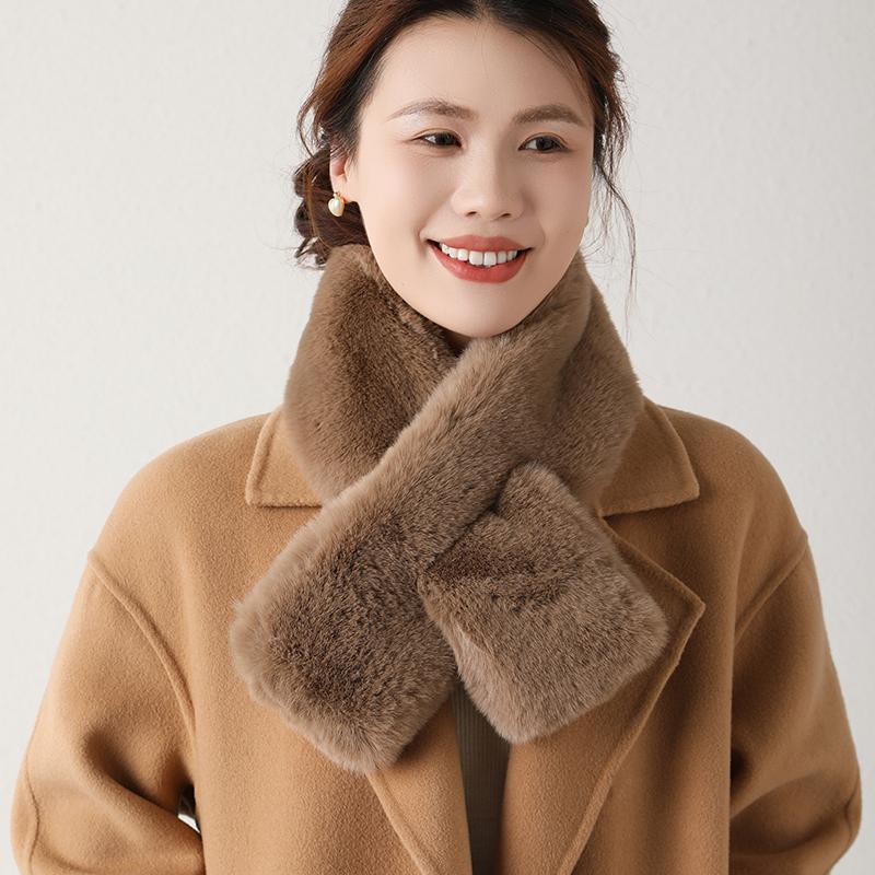 

Women s Small Perforated Rabbit Fur Scarf Soft Fuzzy Warm Neck Wrap Fashion Accessory for Cold Weather Animal Hair Scarves кофейный