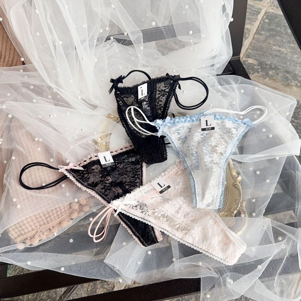 Transparent Underwear for Women Bow Panties Mesh Lace Briefs Sweet Flower Lace Thong  Comfortable