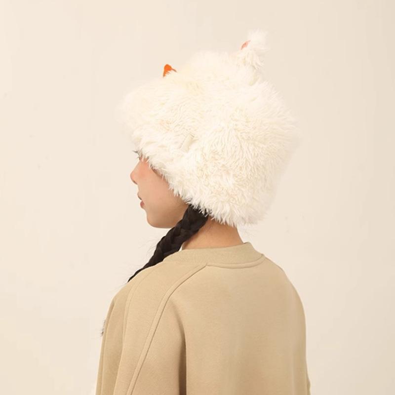 Clouds, snowman, plush hat, women's autumn and winter basin hat, ear protector, bucket hat, cute warm headgear, showing a small face