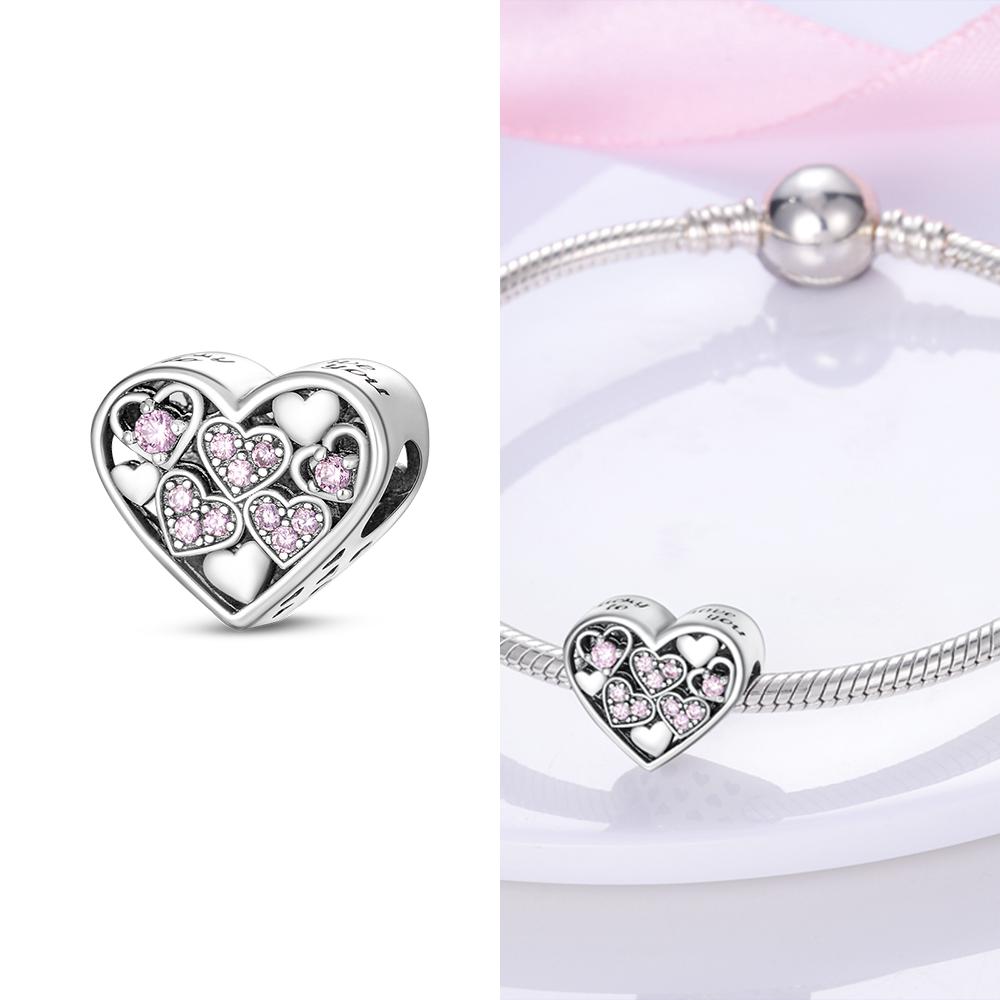 Copper Charm Fit Original Pink Pendant Charm Bracelet Necklace Women Beads Diy Jewerlry Accessories Fine Gift