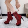 Size35-43 Punk Women Ankle Boots Zip Lace Up Pointe Toe High Heel Chelsea Pumps 11cm Wedding Party Woman Shoes High Heels Sexy
