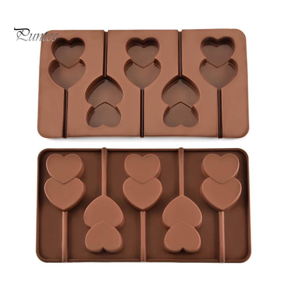 Puntos Silicone 5 Grid Double Heart Shaped Non Stick Lolly Chocolate Cookie Candy Mold