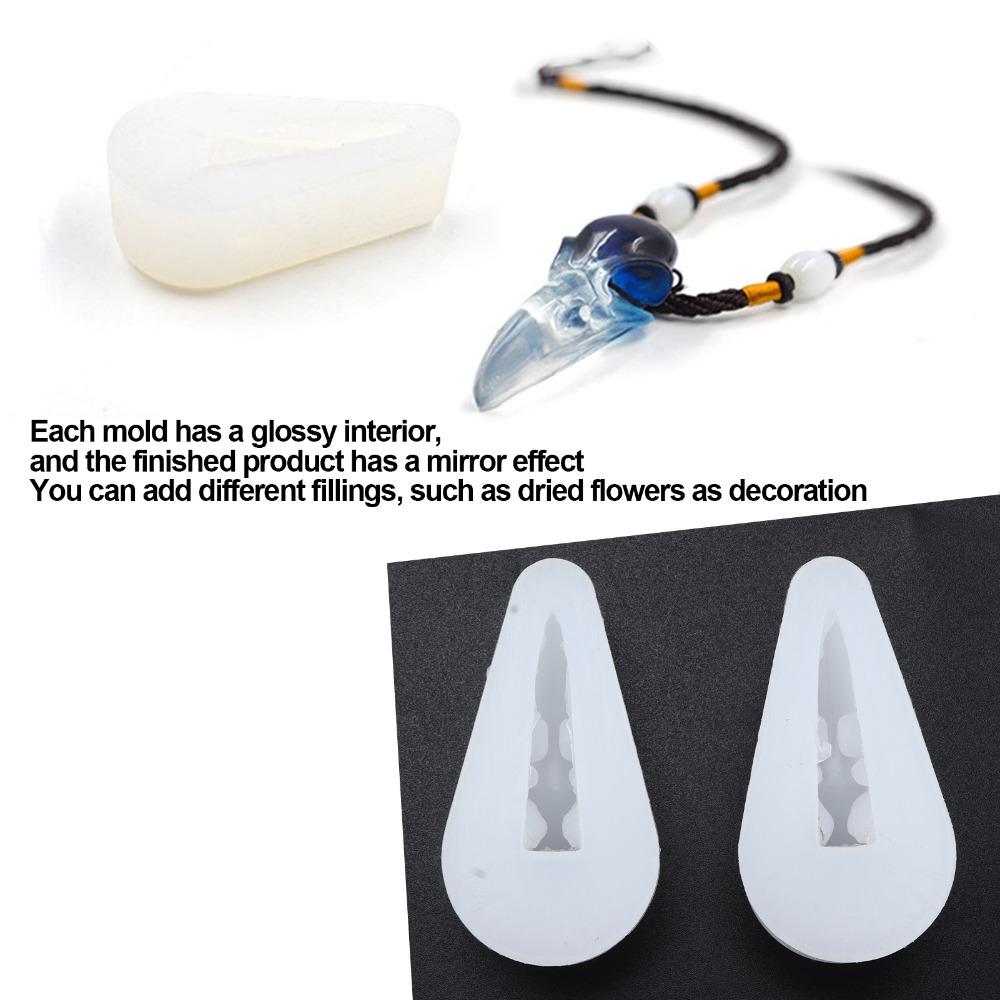 2PCS Soft Skull Silicone Mold 3D Crow Raven Pendant Halloween Silicone Mold White Bird Raven Head Resin Casting Mold