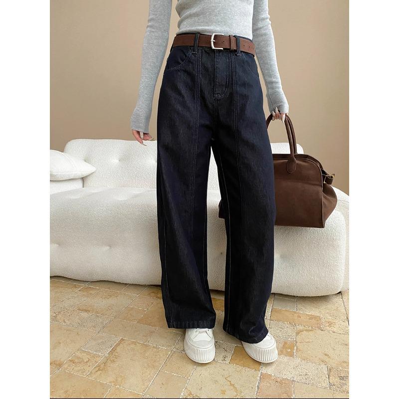 SINAN Retro Patchwork High-Waisted Slim Straight Fleece Denim Pants SN8267 29