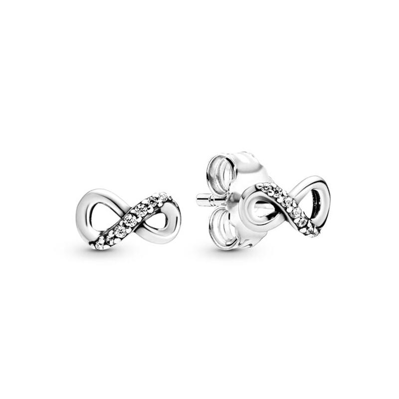 Authentic 925 Sterling Silver Circle & Infinity Stud Earrings Square Sparkle Stud Earrings For Women Europe Gift Diy Jewelry